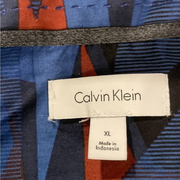 Calvin Klein Shirt Mens XL Black Blue Orange Geometric Button Up Short Sleeve - Picture 9 of 10